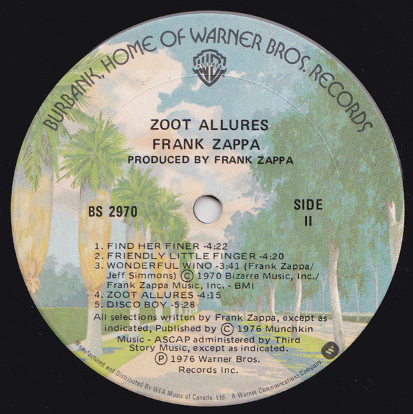 Zappa - Zoot Allures [Vinyl] | Warner Bros. Records (BS 2970) - 4