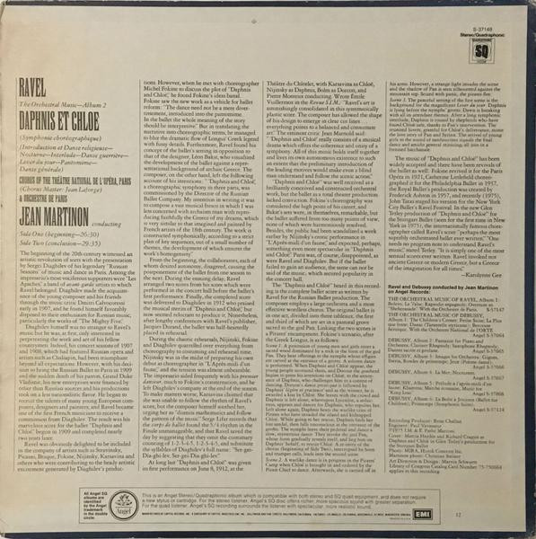 Maurice Ravel · Jean Martinon , Orchestre De Paris & Choeur National De L'Opéra De Paris - Daphnis And Chloe (Complete Ballet) | Angel Records (S-37148) - 2