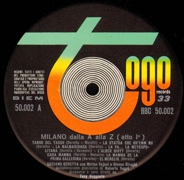 Luciano Beretta Con Mirton Vajani E Gianna Biraghi - Milano Dalla A Alla Z Con Luciano Beretta | Togo Records (BBC 50002)