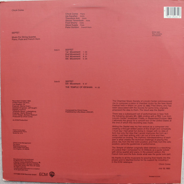 Chick Corea - Septet | ECM Records (25035-1 E) - 2