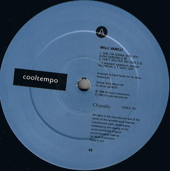 Milli Vanilli - Girl I'm Gonna Miss You | Cooltempo (COOLX 191) - 3