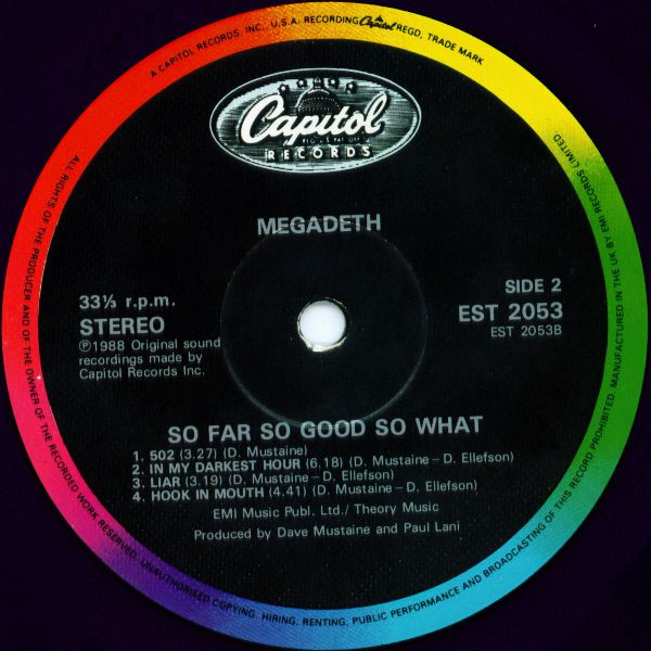 Megadeth - So Far, So Good... So What! | Capitol Records (EST 2053) - 4