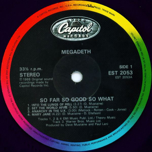 Megadeth - So Far, So Good... So What! | Capitol Records (EST 2053) - 3