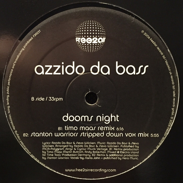 Azzido Da Bass - Dooms Night | free2air Recordings (F2A 23T) - 3