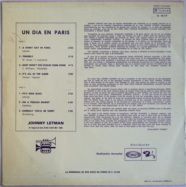 Johnny Letman - Un Dia En Paris | Barclay (M-18.117) - 2