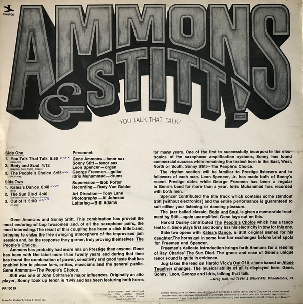 Gene Ammons & Sonny Stitt - You Talk That Talk! | Prestige (PR 10019) - 2