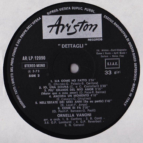 Ornella Vanoni - Dettagli | Ariston Records (AR-LP-12090) - 4