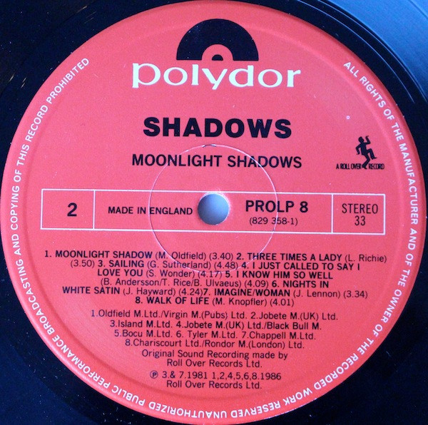 The Shadows - Moonlight Shadows | Polydor (PROLP 8) - 2