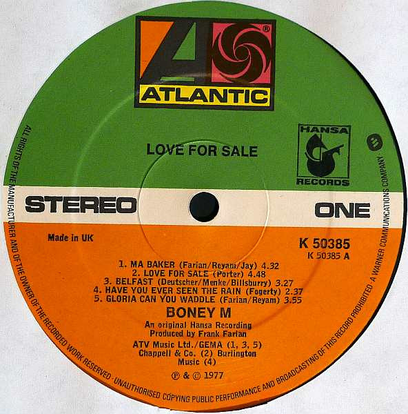 Boney M. - Love For Sale | Atlantic (K 50385) - 2 Boney M. - Love For Sale | Atlantic (K 50385) - 2