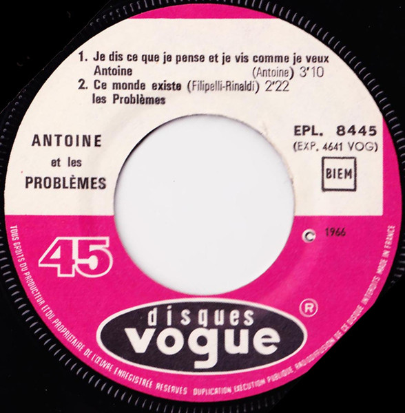 Antoine Et Les Problèmes - Antoine Et Les Problèmes | Disques Vogue (EPL 8445) - 3