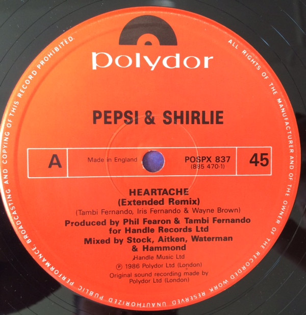 Pepsi & Shirlie - Heartache | Polydor (POSPX 837) - 3