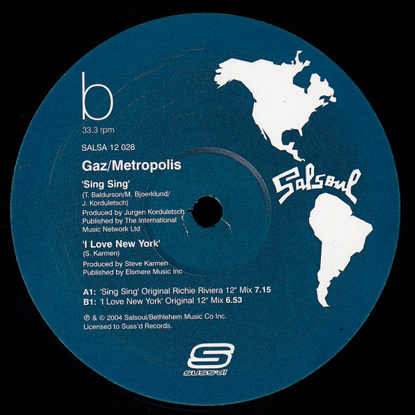 Gaz / Metropolis - Sing Sing / I Love New York | Suss'd Records (SALSA 12 028) - 4