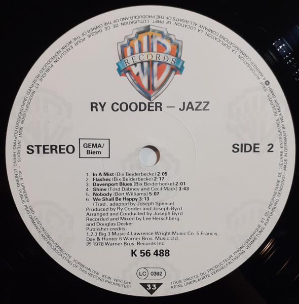 Ry Cooder - Jazz | Warner Bros. Records (WB 56 488) - 4 Ry Cooder - Jazz | Warner Bros. Records (WB 56 488) - 4
