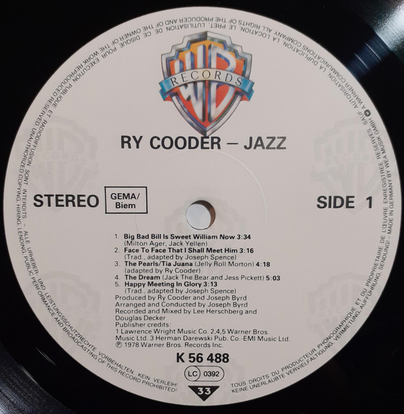 Ry Cooder - Jazz | Warner Bros. Records (WB 56 488) - 3 Ry Cooder - Jazz | Warner Bros. Records (WB 56 488) - 3