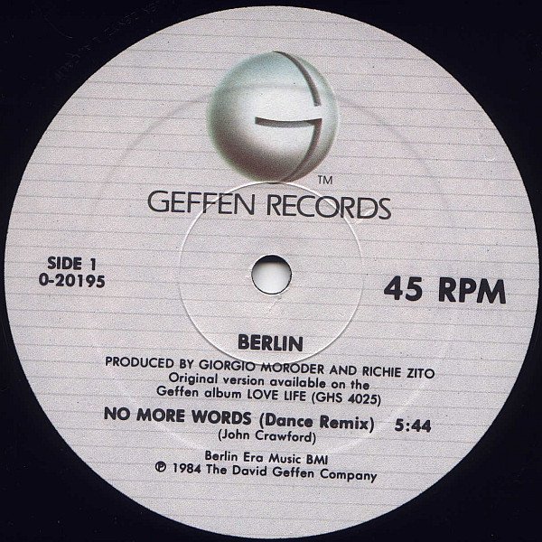 Berlin - No More Words / Dancing In Berlin | Geffen Records (0-20195) - 3 Berlin - No More Words / Dancing In Berlin | Geffen Records (0-20195) - 3