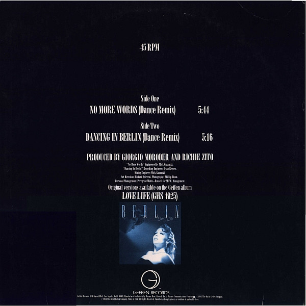 Berlin - No More Words / Dancing In Berlin | Geffen Records (0-20195) - 2 Berlin - No More Words / Dancing In Berlin | Geffen Records (0-20195) - 2