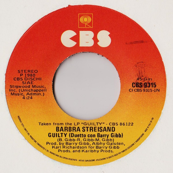Barbra Streisand Duetto Con Barry Gibb - Guilty | CBS (CBS 9315) - 3