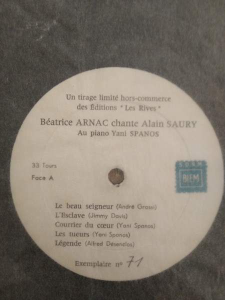 Beatrice Arnac Accompagnée Au Piano Par Γιάννης Σπανός - Béatrice Arnac Chante Alain Saury | Editions "Les Rives" (none) - 4