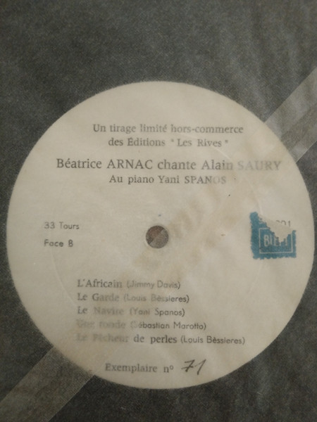 Beatrice Arnac Accompagnée Au Piano Par Γιάννης Σπανός - Béatrice Arnac Chante Alain Saury | Editions "Les Rives" (none) - 3