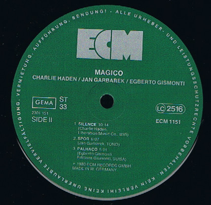 Charlie Haden , Jan Garbarek , Egberto Gismonti - Magico | ECM Records (ECM 1151) - 2