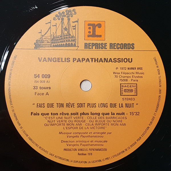 Evangelos Papathanassiou - Fais Que Ton Rêve Soit Plus Long Que La Nuit | Reprise Records (54 009) - 3 Evangelos Papathanassiou - Fais Que Ton Rêve Soit Plus Long Que La Nuit | Reprise Records (54 009) - 3