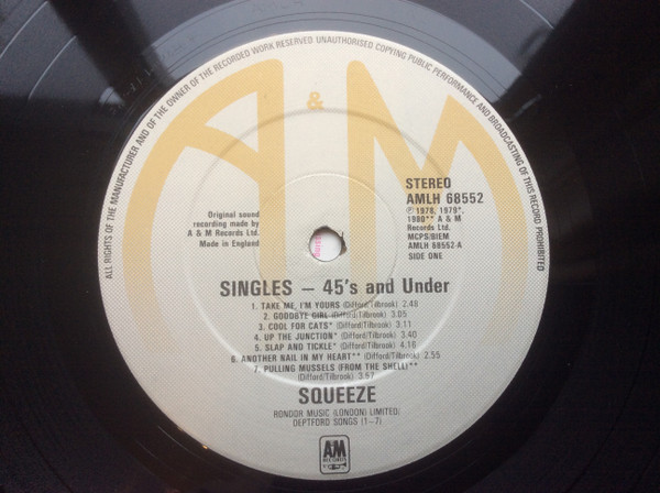 Squeeze - Singles - 45's And Under | A&M Records (AMLH 68552) - 3 Squeeze - Singles - 45's And Under | A&M Records (AMLH 68552) - 3