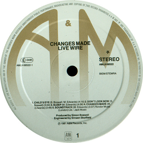 Live Wire - Changes Made | A&M Records (AMLH 68522) - 3