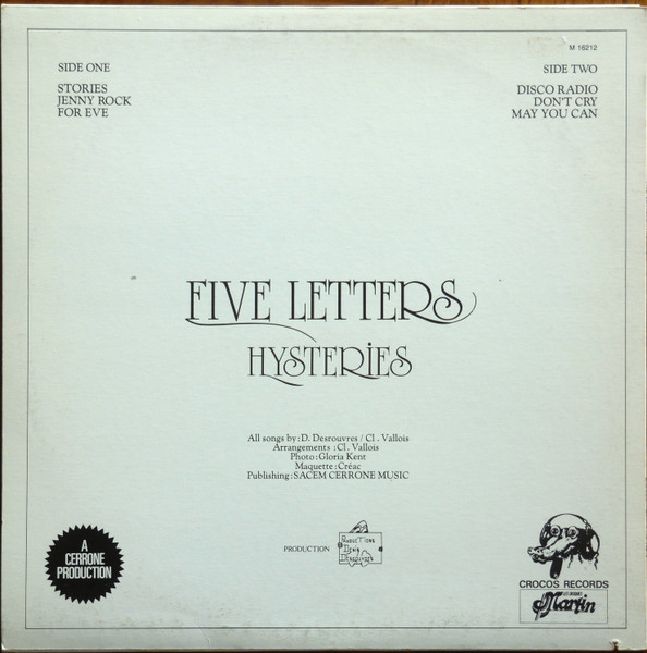 Five Letters - Hysteries | Les Disques Martin (M 16212) - 2