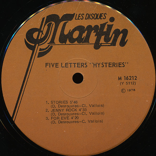Five Letters - Hysteries | Les Disques Martin (M 16212) - 4