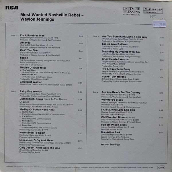 Waylon Jennings - Most Wanted Nashville Rebel | RCA International (CL 43169)