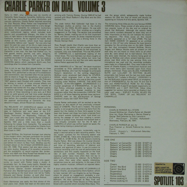 Charlie Parker - Charlie Parker On Dial Volume 3 | Spotlite Records (103) - 2