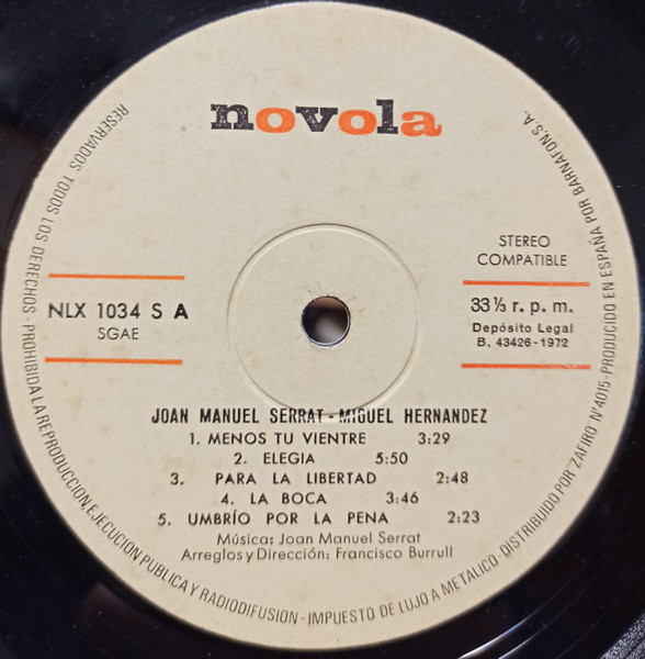Joan Manuel Serrat - Miguel Hernandez | Novola (NLX-1034-S) - 3