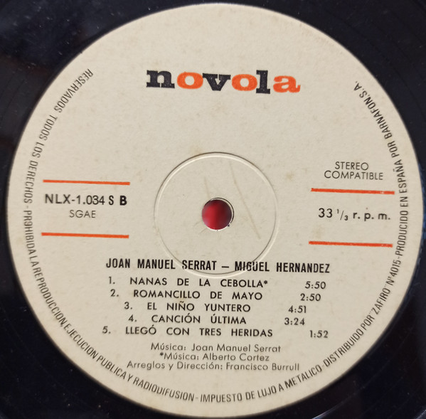 Joan Manuel Serrat - Miguel Hernandez | Novola (NLX-1034-S) - 4