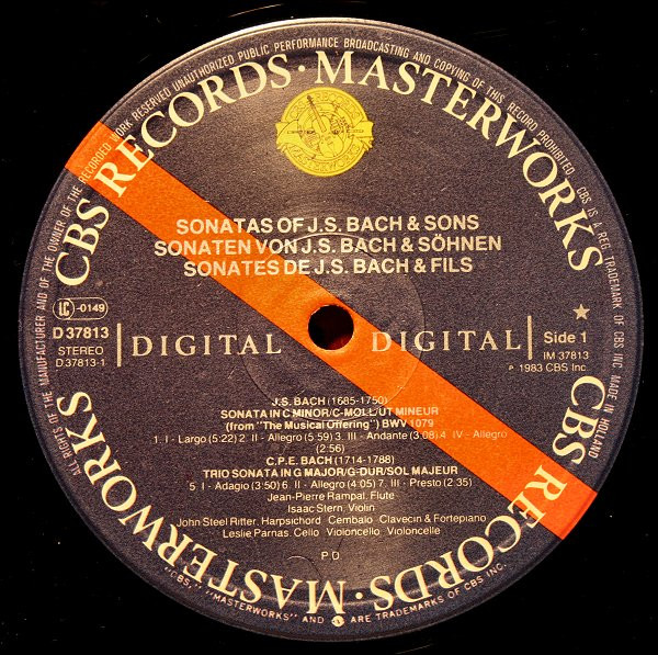 Johann Sebastian Bach / Carl Philipp Emanuel Bach / Wilhelm Friedemann Bach / Johann Christoph Friedrich Bach - Jean-Pierre Rampal • Isaac Stern • Leslie Parnas • John Steele Ritter - Trio Sonatas | CBS Masterworks (D 37813) - 3 Johann Sebastian Bach / Carl Philipp Emanuel Bach / Wilhelm Friedemann Bach / Johann Christoph Friedrich Bach - Jean-Pierre Rampal • Isaac Stern • Leslie Parnas • John Steele Ritter - Trio Sonatas | CBS Masterworks (D 37813) - 3