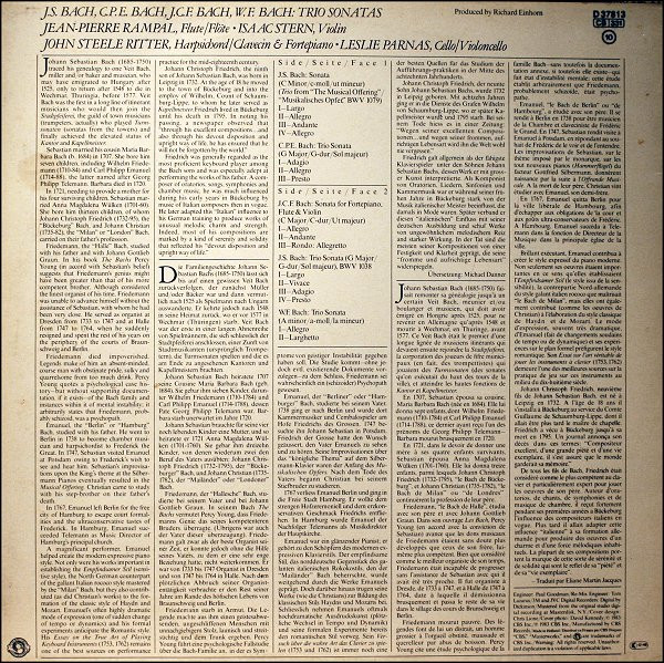Johann Sebastian Bach / Carl Philipp Emanuel Bach / Wilhelm Friedemann Bach / Johann Christoph Friedrich Bach - Jean-Pierre Rampal • Isaac Stern • Leslie Parnas • John Steele Ritter - Trio Sonatas | CBS Masterworks (D 37813) - 2 Johann Sebastian Bach / Carl Philipp Emanuel Bach / Wilhelm Friedemann Bach / Johann Christoph Friedrich Bach - Jean-Pierre Rampal • Isaac Stern • Leslie Parnas • John Steele Ritter - Trio Sonatas | CBS Masterworks (D 37813) - 2