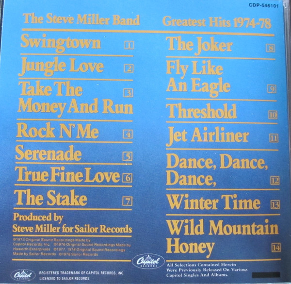 Steve Miller Band - Greatest Hits 1974-78 | Capitol Records (CDP-546101) - 2