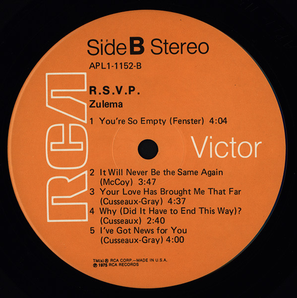 Zulema - R.S.V.P. | RCA Victor (APL1-1152) - 4 Zulema - R.S.V.P. | RCA Victor (APL1-1152) - 4