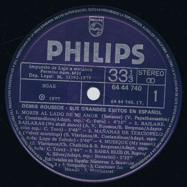 Demis Roussos - Sus Grandes Éxitos En Español | Philips (64 44 740) - 3