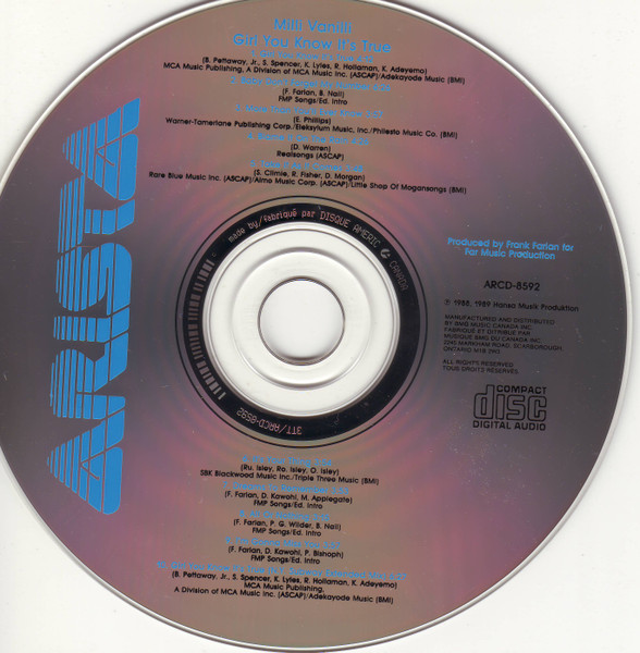 Milli Vanilli - Girl You Know It's True | Arista (ARCD-8592) - 3