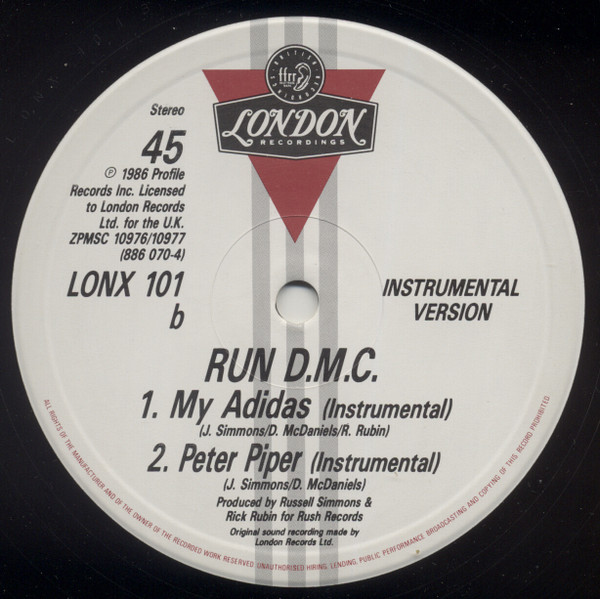 Run-DMC - My Adidas / Peter Piper | London Records (LONX 101) - 4