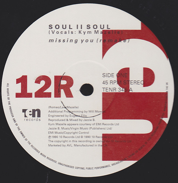 Soul II Soul - Missing You (Remix) | 10 Records (TENR 345) - 3
