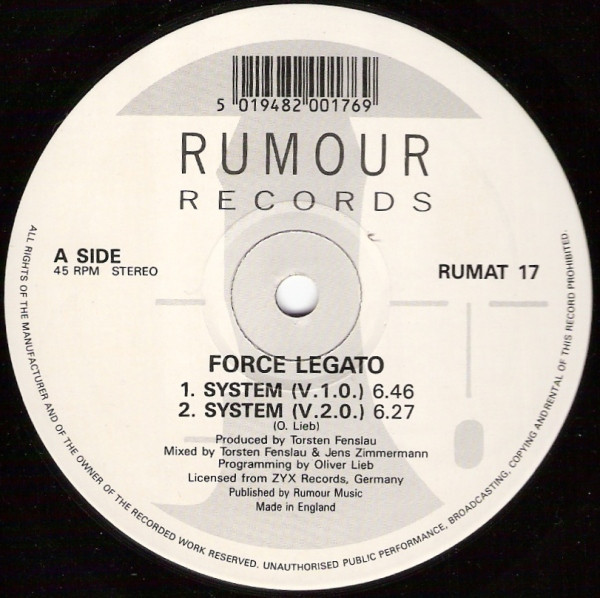 Force Legato - System | Rumour Records (RUMAT 17) - 3 Force Legato - System | Rumour Records (RUMAT 17) - 3