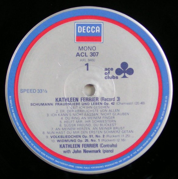 Kathleen Ferrier - A Lieder Recital (Record 3) | Ace Of Clubs (ACL 307) - 3