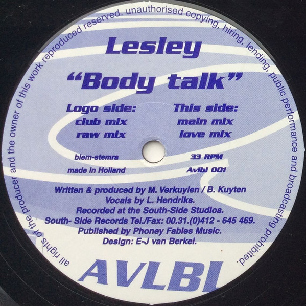 Lesley Hendriks - Body Talk | Avlbl Records (Avlbl 001)