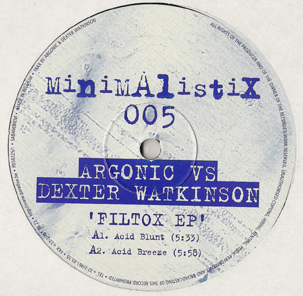Argonic vs. Dexter Watkinson - Filtox EP | Minimalistix (Minimalistix 005)