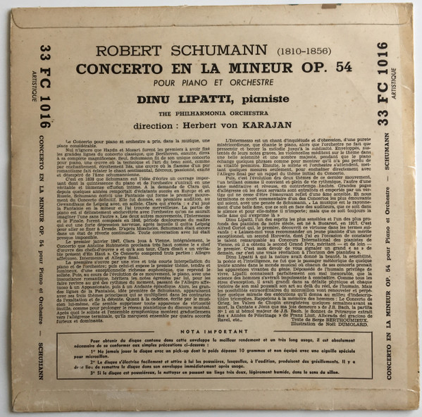 Robert Schumann – Dinu Lipatti , Philharmonia Orchestra Direction : Herbert von Karajan - Concerto En La Mineur | Columbia (33 FC 1016) - 2
