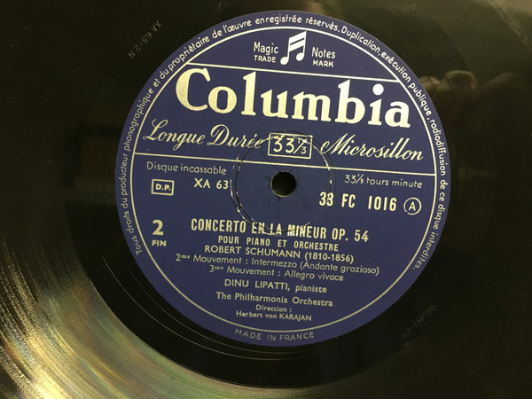 Robert Schumann – Dinu Lipatti , Philharmonia Orchestra Direction : Herbert von Karajan - Concerto En La Mineur | Columbia (33 FC 1016) - 4