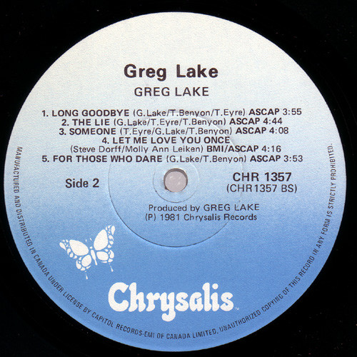 Greg Lake - Greg Lake | Chrysalis (CHR 1357) - 4