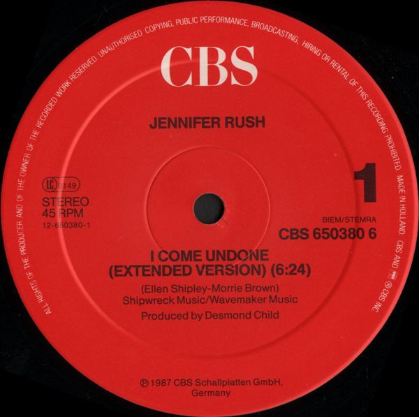 Jennifer Rush - I Come Undone | CBS (CBS 650380 6) - 3 Jennifer Rush - I Come Undone | CBS (CBS 650380 6) - 3