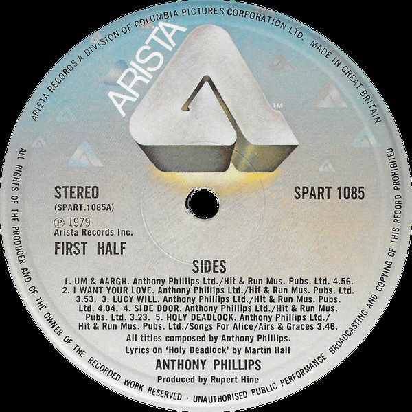 Anthony Phillips - Sides / Private Parts & Pieces | Arista (SPART 1085) - 3